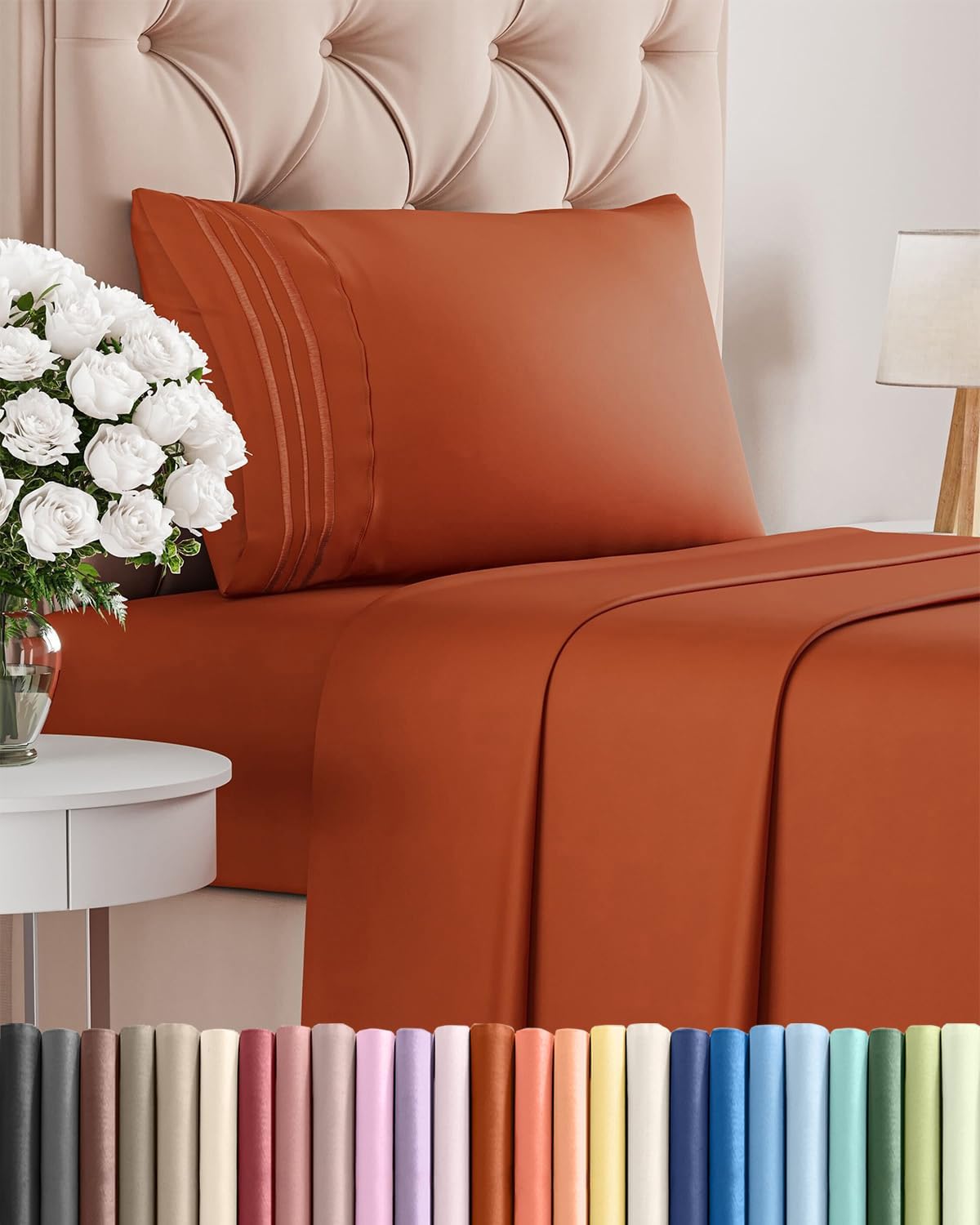 Skiennix Twin XL Sheet Set - Comfy Cooling Bed Sheets for All Ages - Deep Pockets, Soft & Wrinkle-Free - Terracotta