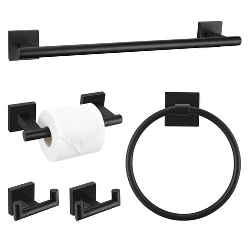 Matte Black Towel Bar Set, 5 Pieces Double Dase Toilet Paper Holder Bathroom Hardware Set, 23.6 Inch Stainless Steel Towel Racks for Bathroom Wall Mounted