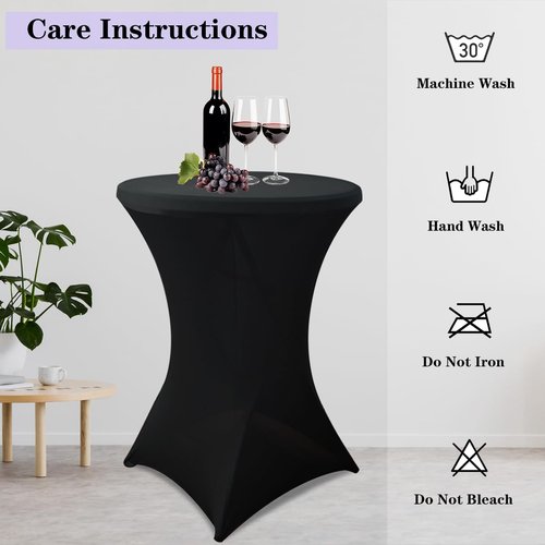HAORUI 10 Pack Spandex Cocktail Table Covers, Fitted Round Highboy Stretch Table Cloths for Party, Bar, Wedding, Birthday, Banquet (Black, Fit for 30-32" Diameter x 42" Height Tables)