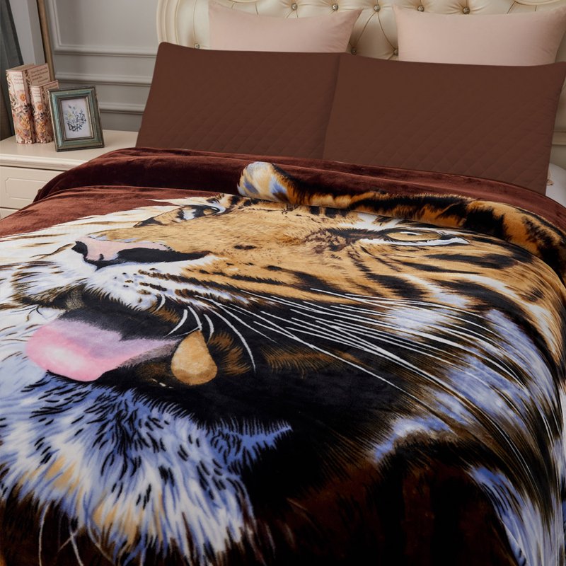 King Size Fleece Blanket with Animal Prints - Brown Leopard & Tiger Pattern, 83x91, 5.7LB - Cozy All-Season Bed Throw - Variation of THIS listing