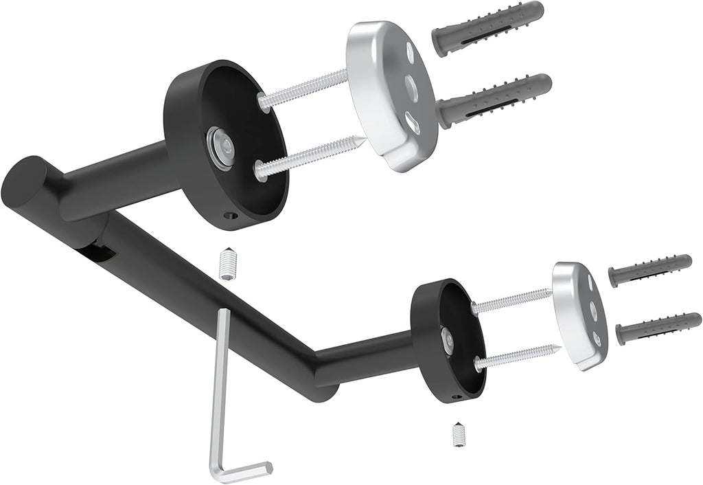 Ruacq Toilet Paper Holder - Matte Black Double Post Design | Pivoting Round Tissue Roll Holder - SUS 304 Stainless Steel