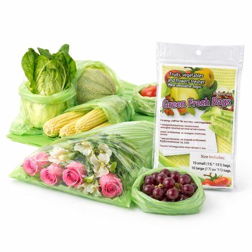 Reusable produce bags to keep Fruit fresh longer reusable,40 Pack(20S,20L) Vegetable bags to keep fresh,Green vegetable refrigerator bags,Green Reusable Salad & Cut Flower Storage Bags,BPA Free