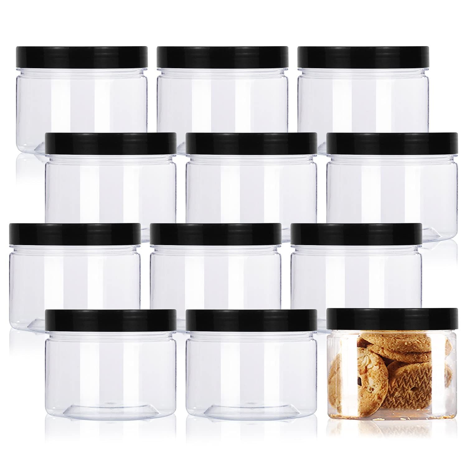 Lainrrew 12 Pcs 8oz Plastic Jars with Lids, Clear Plastic Slime Containers Round Storage mason Jars Container Wide Mouth Storage Jars for Spice, Cookie, Candy