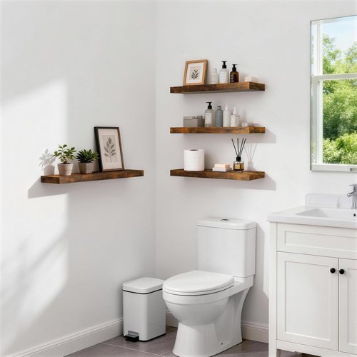 BAYKA Rustic Wood Floating Shelves - 22.5 Inches Wall Decor for Bathroom, Bedroom & Living Room (Rustic Brown)