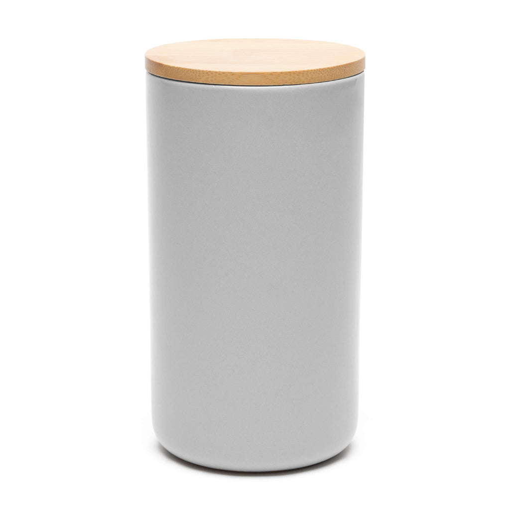 Waggo Simple Solid Ceramic Storage Jar for Pet Treats, Cookies, or Pantry Staples – Airtight Bamboo Lid, Modern Design, Durable Ceramic Container (4.5 Cups, Light Grey)