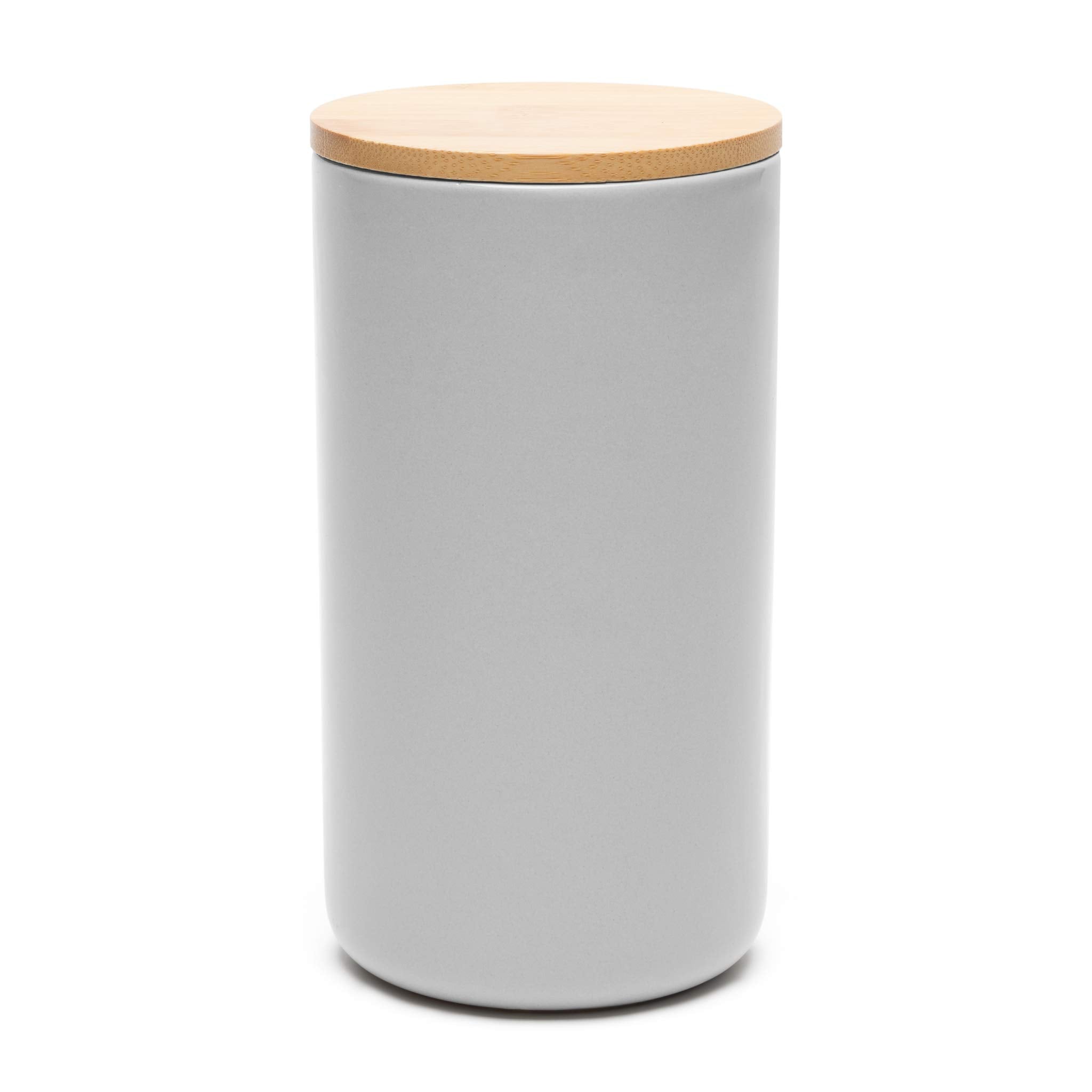 Waggo Simple Solid Ceramic Storage Jar for Pet Treats, Cookies, or Pantry Staples – Airtight Bamboo Lid, Modern Design, Durable Ceramic Container (4.5 Cups, Light Grey)