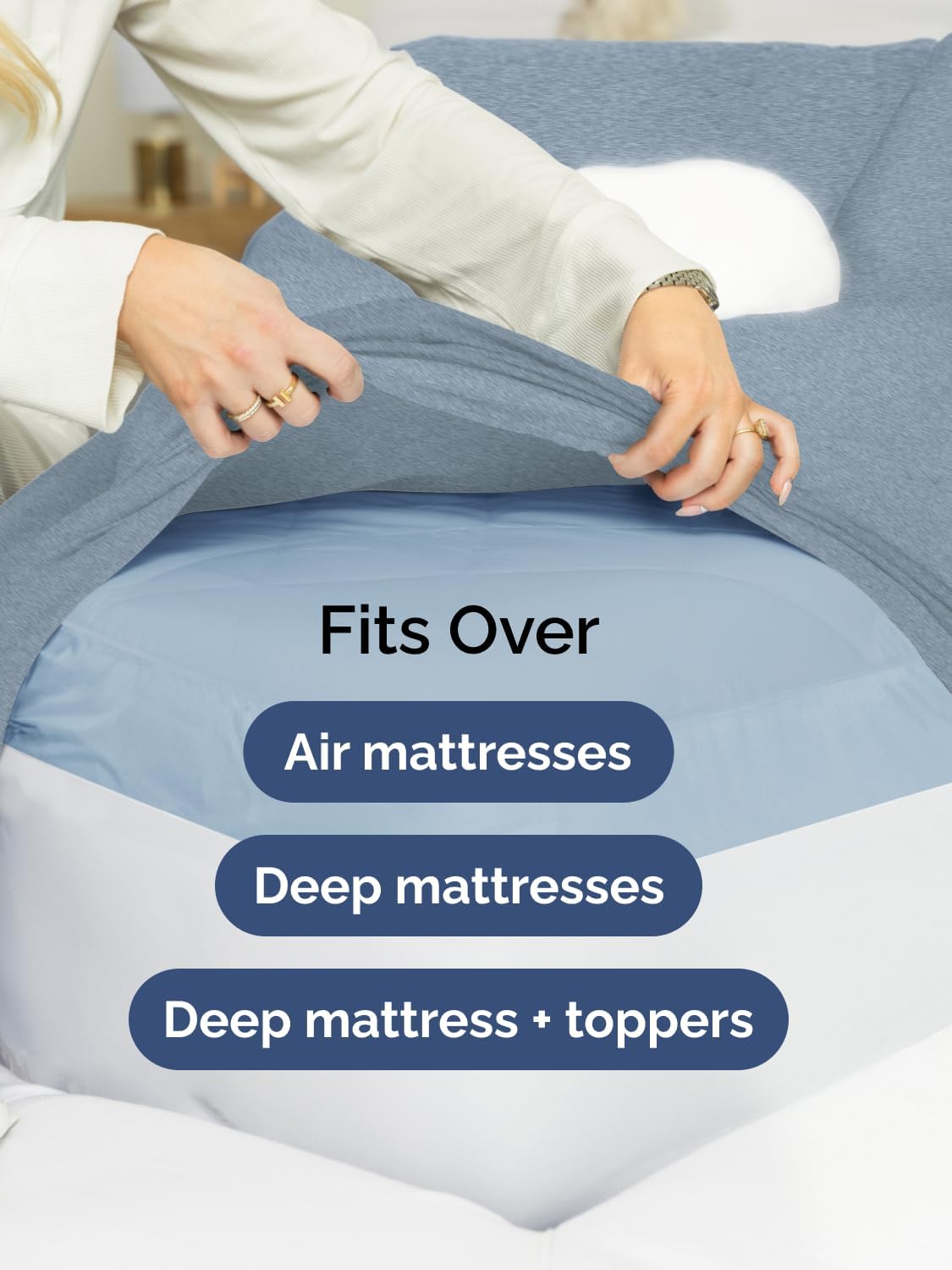 Skiennix Extra Deep Queen Sheet Set - 6 Piece Breathable Cooling Bedding - Soft Wrinkle-Free Heathered Blue