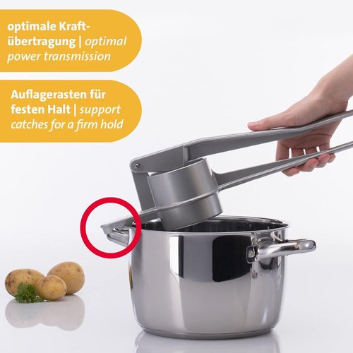 Westmark Spätzle & Potato Ricer – Heavy Duty Potato Ricer for Mashed Potatoes, Traditional German Noodle Press for Thin Spaetzle, Aluminum Cast Spätzle Maker, Silver