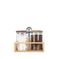 KKC HOME ACCENTS Clear Borosilicate Glass Glass Storage Jars with Airtight Wood Lids,Air Tight Sealed Wooden Top Glass Jars with Spoon for Coffee,Tea,Sugar, 25 OZ (750 ml)