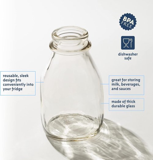 kitchentoolz 16oz Salad Dressing Shaker Bottle – Glass Bottle Salad Dressing Dispenser Container with Tamper-Proof Lid – 4 Pack