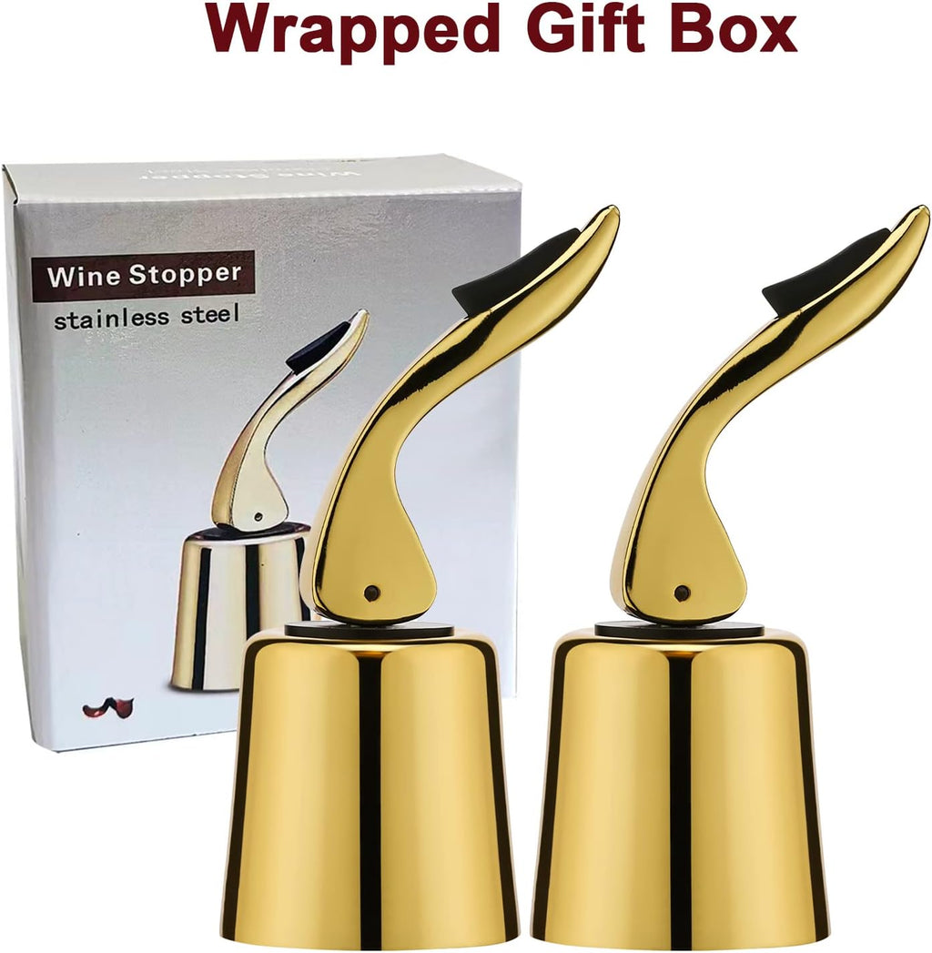Wine Stoppers for Wine Bottles with Stainless Steel Vacuum Wine Bottle Stopper with Silicone Reusable Wine Corks, Leak proof Keep Fresh Suitable for Red&White Bottle (Gold, 2 Pack)