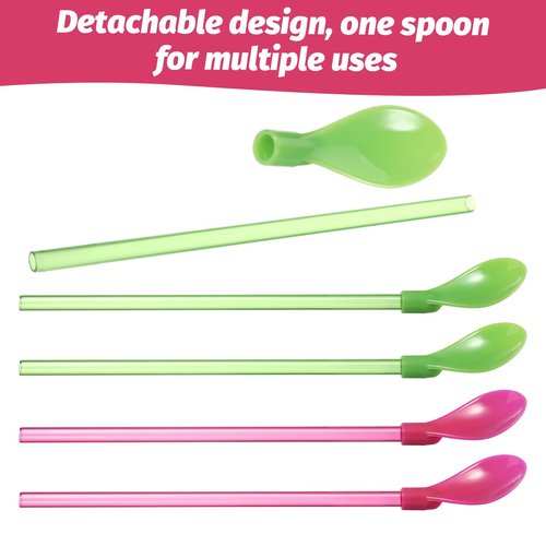 8 PCS Hard Plastic Spoon Straws, 9.3 Inch Reusable Straw Spoons Detachable Drinking Straws Snow Straw Spoon, Assorted Colors