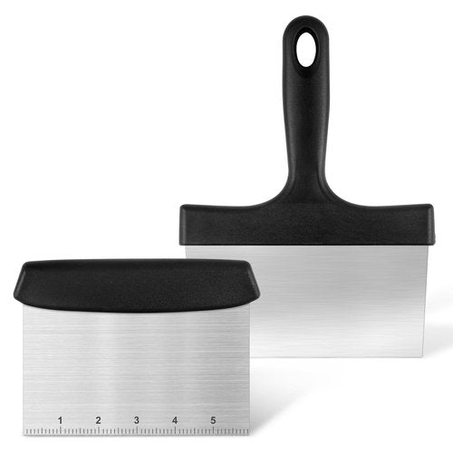 HANWRAPS Grill Scraper&Bench Scraper Set，Food Scraper with Handle for Blackstone, Flat Top Grill Cleaning，Premium Stainless Steel Dough Cutter with Measuring Scale for Pastry,Cake,Pizza,Bread,Cooking