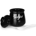HAOTOP 12oz Sugar Bowl with Lid and Spoon,Ceramic Sugar Jar Sugar Dispenser Sugar Container Coffee Bar Accessories, Kitchen Countertop Canisters, Black