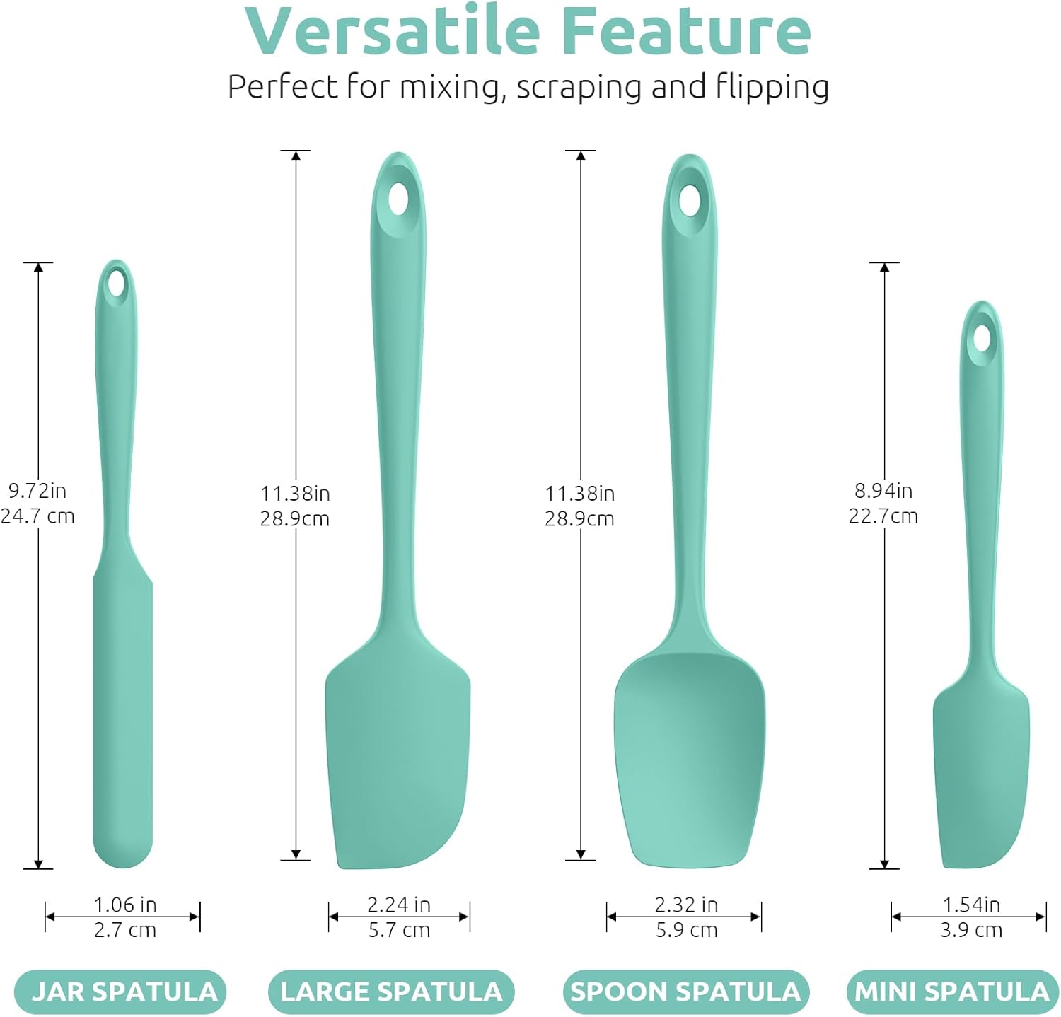 U-Taste Silicone Spatula Set - 600°F Heat Resistant Kitchen Tools | Teal/Aqua Sky Color