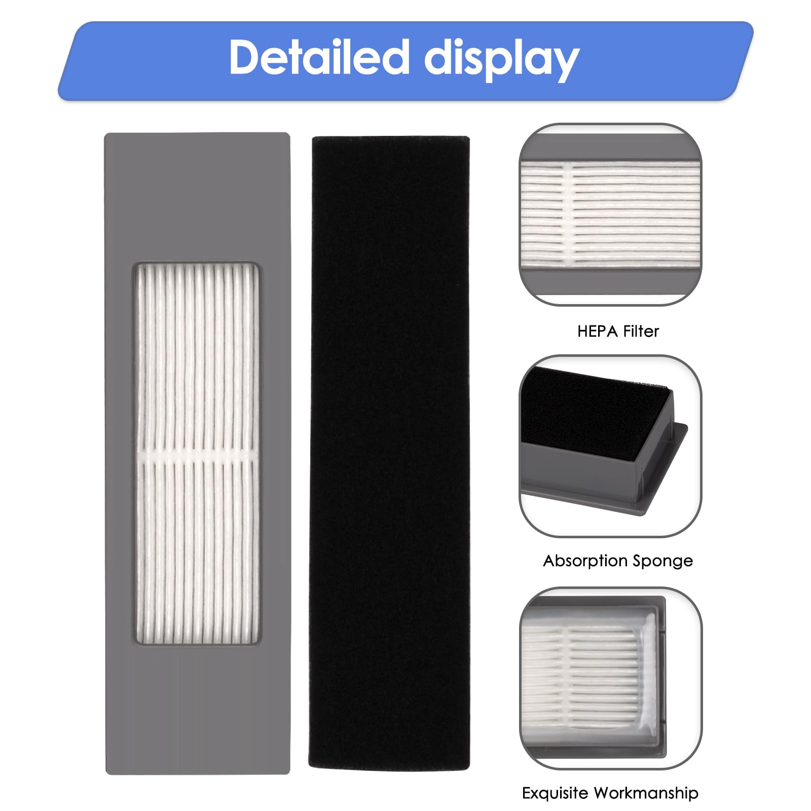 (4 Pieces) N10 HEPA Filter Compatible with Ecovacs Deebot N10 N10 Plus OZMO 920 950 T5 T8 Aivi MAX T9 N5 N7 N8+ N8 Pro Plus DX55 DX93 DJ65, Replacement Parts 4 Filters