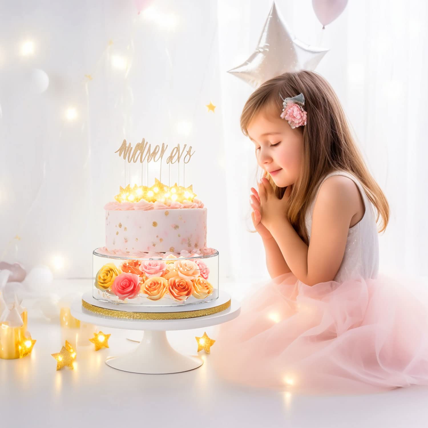 NPPLUS 2PCS Acrylic Fillable Cake Stand Cake Riser Cake Tier, Round Cylinder Display Riser Display Box, Decorative Centerpiece for Wedding Birthday Party (12" Dx4 H inch, 8" Dx4 H inch)