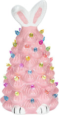 Skiennix Cute Ceramic Easter Bunny Decor - Light-Up Spring Tabletop Decoration for Kids (Pink)