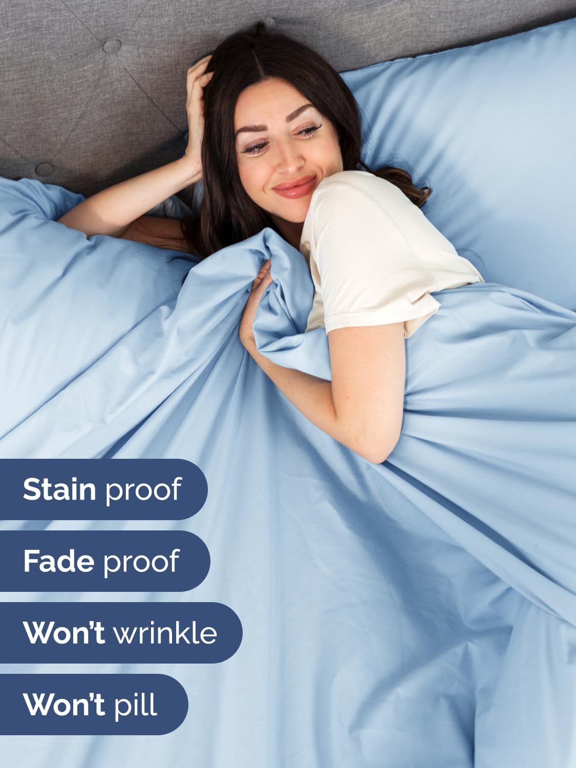 Skiennix Extra Deep Full Sheet Set - 6 Piece Breathable Cooling Bedding - Soft Wrinkle-Free Light Blue