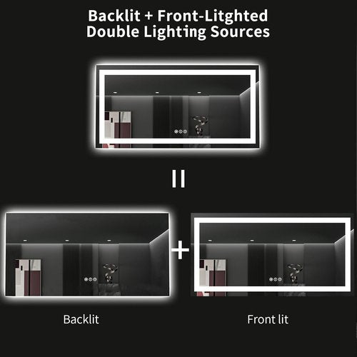 LOAAO LED Bathroom Mirror - 60x36 Inch, Dimmable & Anti-Fog, Backlit & Front Lit, Tempered Glass
