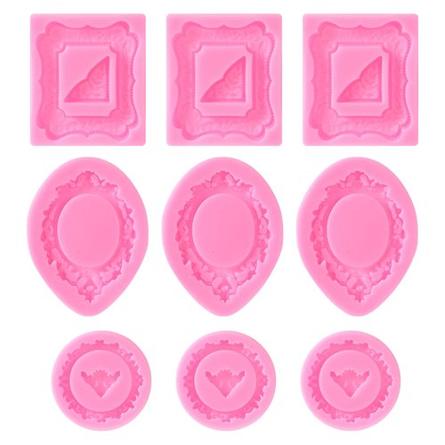 9 PCS Frame Mold Picture Frame Fondant Silicone Molds, Vintage Style Photo Frames Moulds for Cake Decorating Cupcake Topper Chocolate Candy Polymer Clay