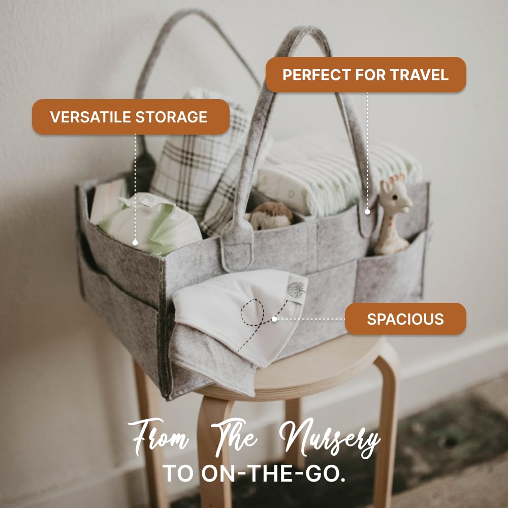 Parker Baby Diaper Caddy - Versatile Nursery Storage Bin & Car Organizer for Diapers - Oatmeal