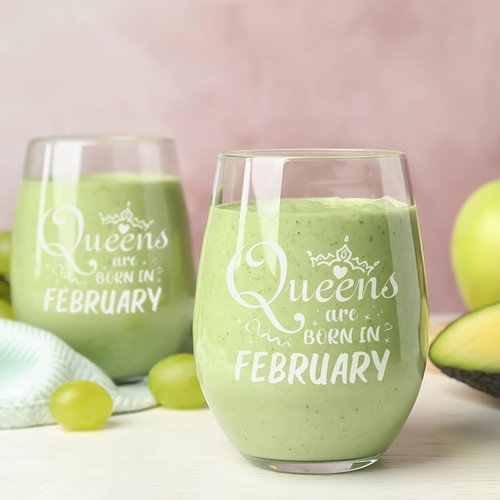 Futtumy Birthday Gifts for Women, Queens Are Born in February Birthday Wine Glass, Funny February Gifts for Daughter Mom Her Wife Sister Friend Girlfriend, Aquarius Pisces Present for Women, 17oz