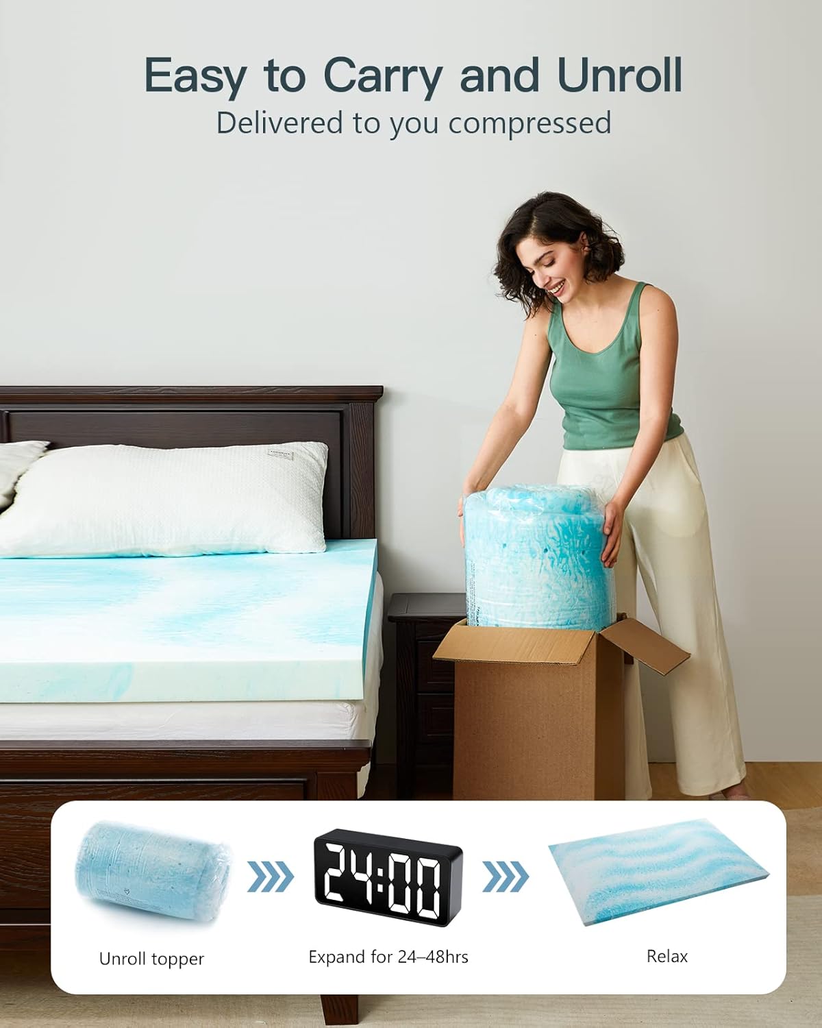 Perlecare 3-Inch Queen Memory Foam Mattress Topper - Cooling Gel Infused for Pressure Relief | CertiPUR-US® Certified, Blue