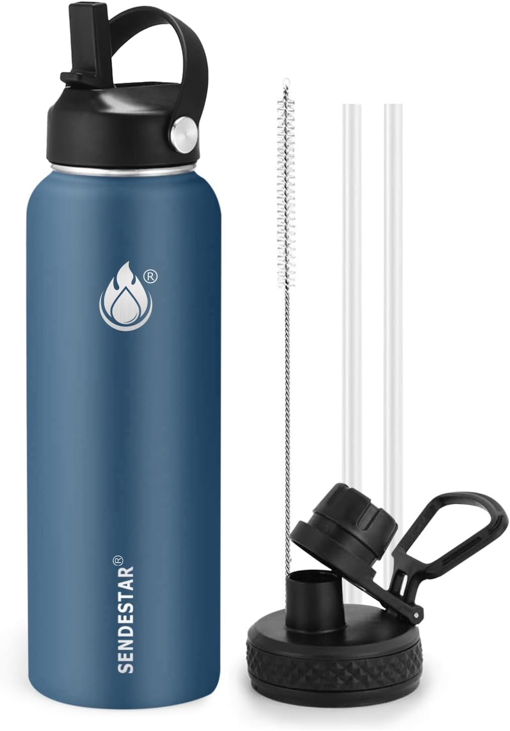 Skiennix Insulated Water Bottle - 32 Oz Stainless Steel Wide Mouth | Double Wall Vacuum, Leak Proof, Straw Lid & Spout Lid, Keeps Drinks Cold or Hot for 24 Hrs