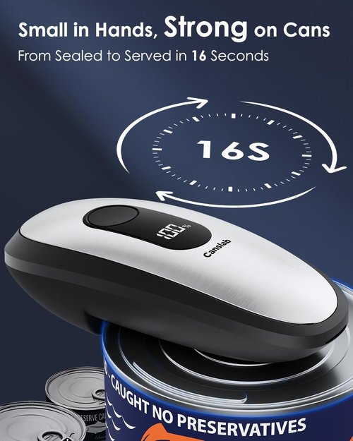 Canslab IRON Rechargeable Electric Can Opener - Hands-Free Operation, Smart Auto Stop & LED Battery Indicator