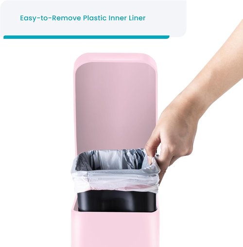 Home Zone Living 1.3 Gallon Bathroom Trash Can - Stainless Steel Wastebasket with Lid & Step Pedal | Matte Pink, Slim Design