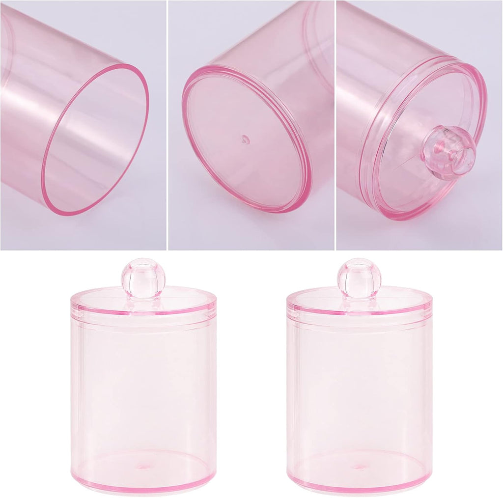 Tbestmax Qtip Holder - 2 Pack Bathroom Canisters for Cotton Ball & Swab Storage | Pink 10-Ounce