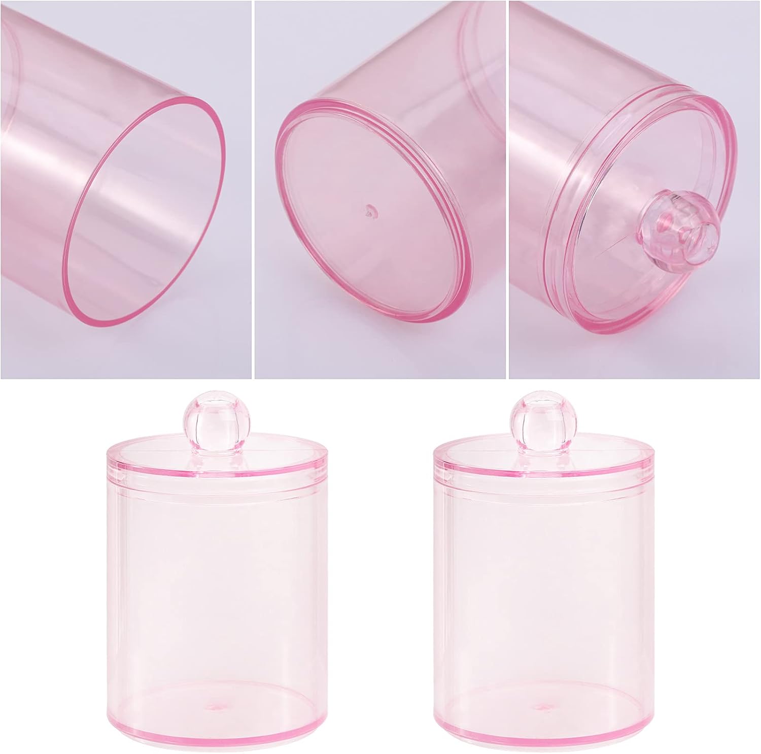 Tbestmax Qtip Holder - 2 Pack Bathroom Canisters for Cotton Ball & Swab Storage | Pink 10-Ounce