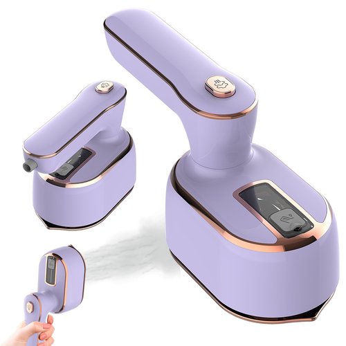 Portable Steam Iron，970W Dry Wet Dual Ironing Steam Hanging Ironing Machine，20S Rapid Preheating Large Water Tank Iron with Ergonomic Handle, Suitable for Home, Travel, Dormitory & Office (Purple)