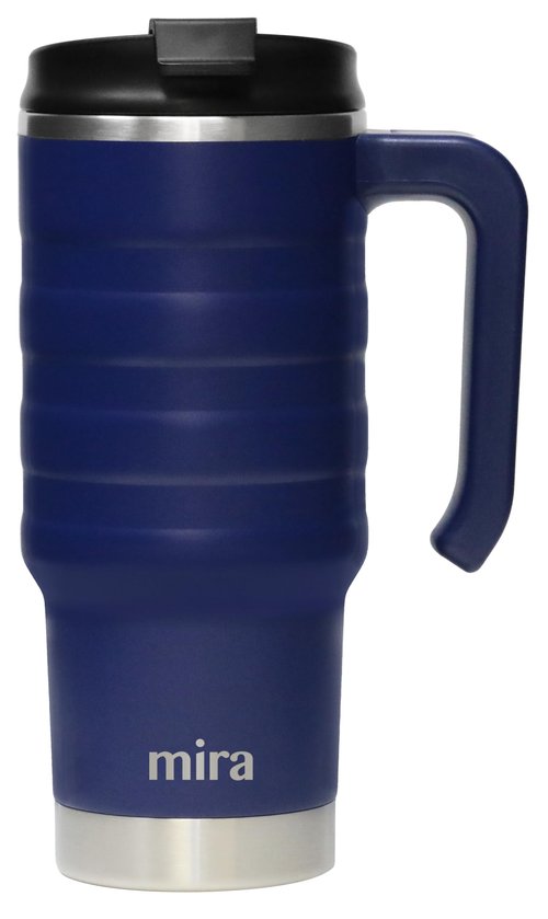MIRA 24 oz Insulated Travel Mug - Stainless Steel Coffee Cup with Spill-Proof Flip Lid & Handle - Hot/Cold Car Tumbler - Marine