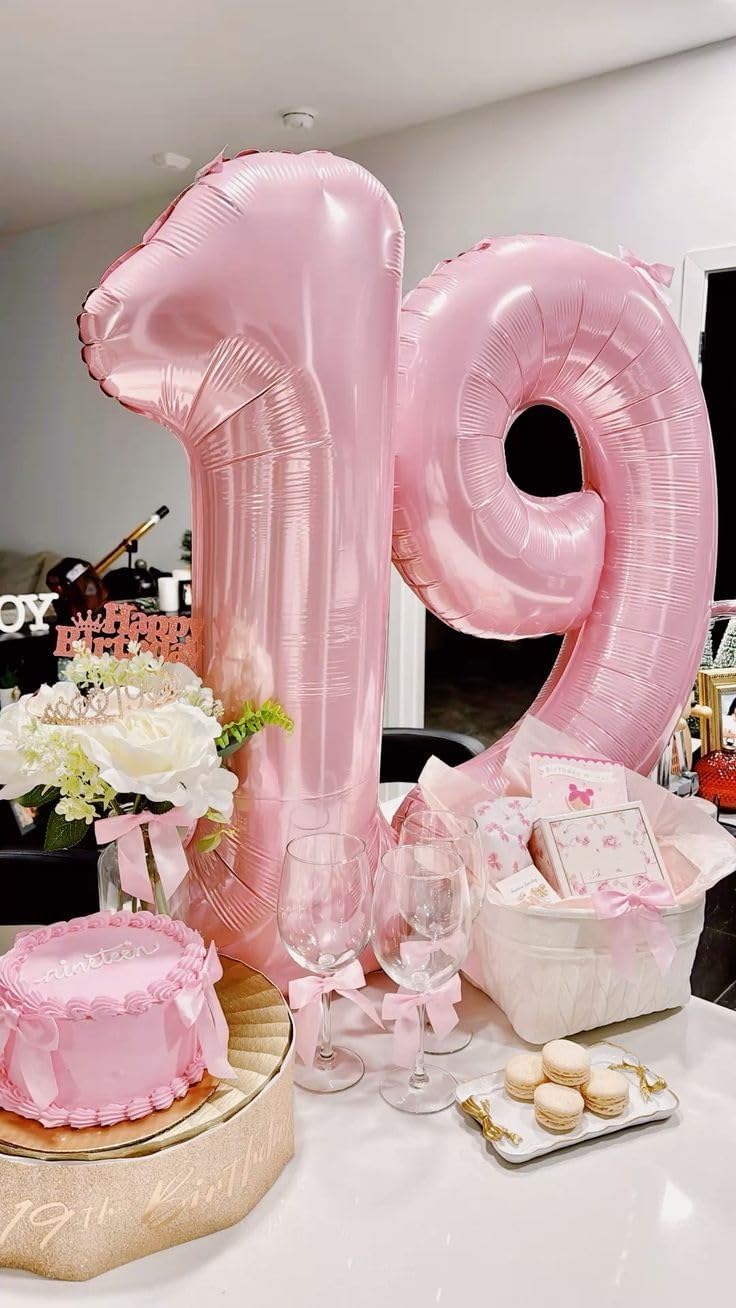 Skiennix 40-Inch Pastel Pink Number 19 Balloons - Perfect Birthday Decoration for Men & Women