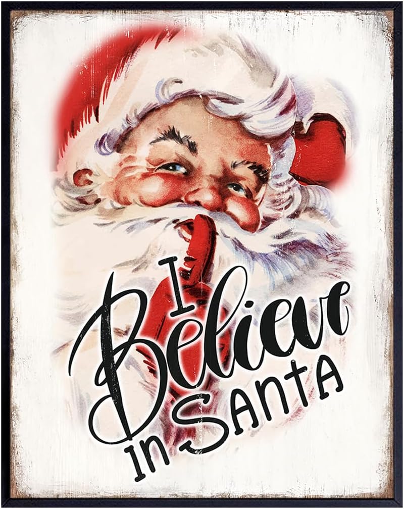 Retro Vintage Christmas Wall Art - Unique 11x14 Holiday Decor Featuring Santa Claus