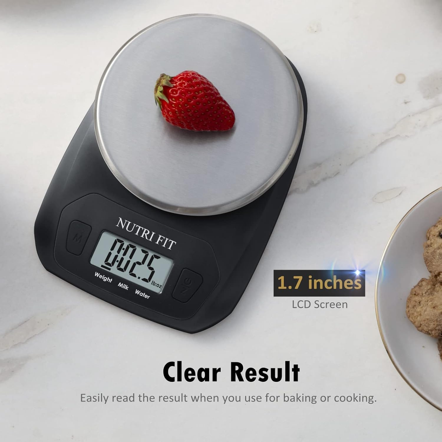 NUTRI FIT Digital Food Scale - Accurate Weight Measurement in Grams & OZ | Stainless Steel, Black