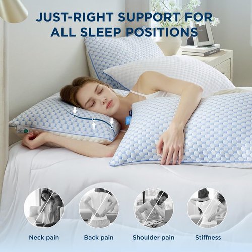Bedsure Cooling Bed Pillows for Sleeping, Shredded Memory Foam Queen Pillows, Set of 2, Luxury Cover Made of Rayon Derived from Bamboo, Adjustable Firmness for Side, Back, Stomach, and Hot Sleepers