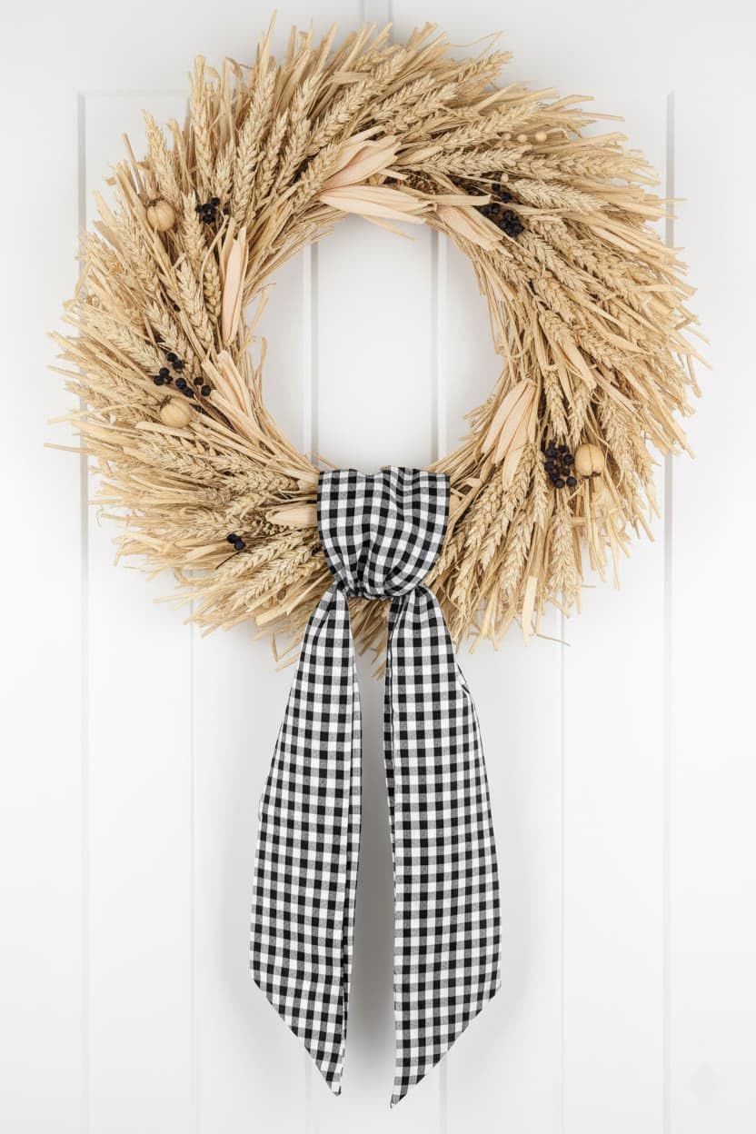 Skiennix Wreath Sash - Elegant Black White Checkered Plaid Bow Ribbon for Year-Round Home Decor (5.12" x 54.33")