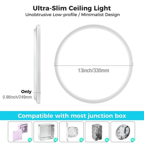 libtit 6 Pack 13 Inch LED Flush Mount Ceiling Light, 3200LM 28W Ultra-Slim LED Ceiling Lights, 3000K/4500K/6000K Selectable Light Fixture for Bedroom, Kitchen, Bathroom, Hallway - White