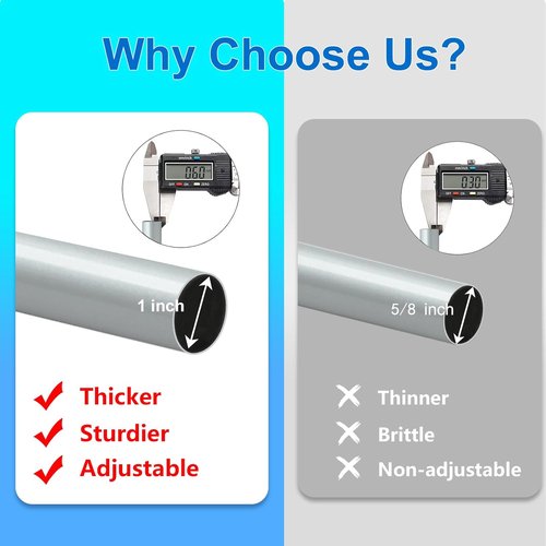 Byondeth Adjustable Curtain Rods - 16 to 170 Inches, 1 Inch Diameter, Silver Gray with Aluminum End Caps