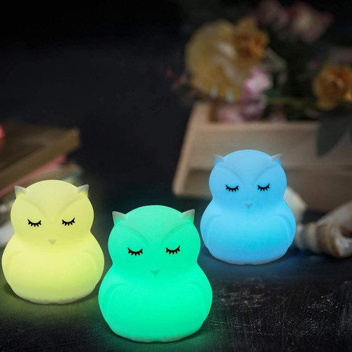 Tekemai Night Light, Bedside Lamp for Children/Kids, Baby Nursery Lamp for Breastfeeding Safe, Break Resistant, Eye Caring, Adjustable Brightness & Color, Touch Control + Remote Control - Medium Owl
