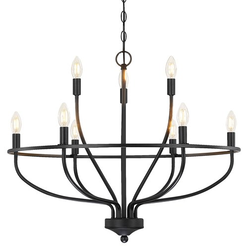 senroyal Black Dining Room Light Fixture, 28.5 Inch Diameter Modern Candle Chandeliers Over Table, 9-Light Farmhouse Chandelier for Kitchen, Bedroom, Living Room (E12 Base)