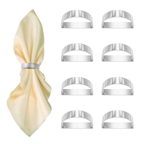 8 Pcs Silver Napkin Rings-Stainless Steel Napkin Rings,Metal Napkin Ring for Table Settings Wedding Christmas Party Dinner Table(Semicircle)