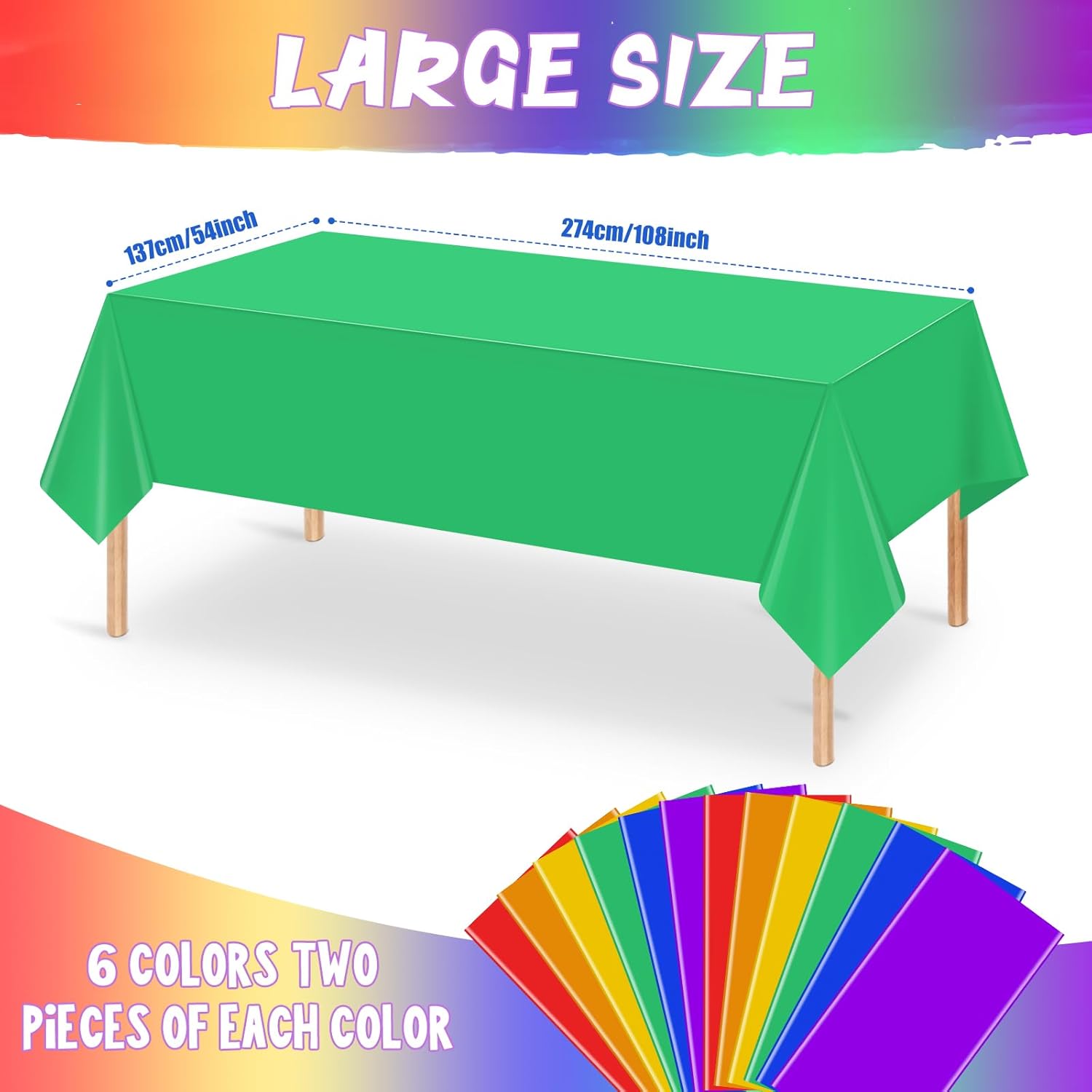 Regine Switzerland Disposable Plastic Tablecloths - 12 Pack Assorted Colors | 54 x 108 Inch for Parties & Events