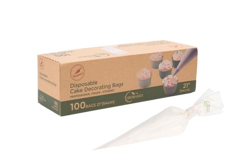 Keenpioneer Disposable Piping Bags, Biobased, 21 Inch, Extra Thick Cake Decorating Pastry Bags, Pack of 100 in a Dispenser Box, Clear, Professional Grade for Chefs and Home Bakers