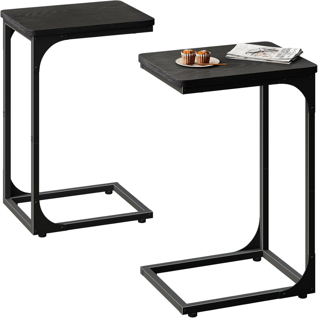 QEEIG C Table Set of 2 - Modern Black C Shaped Side Tables for Living Room & Couch
