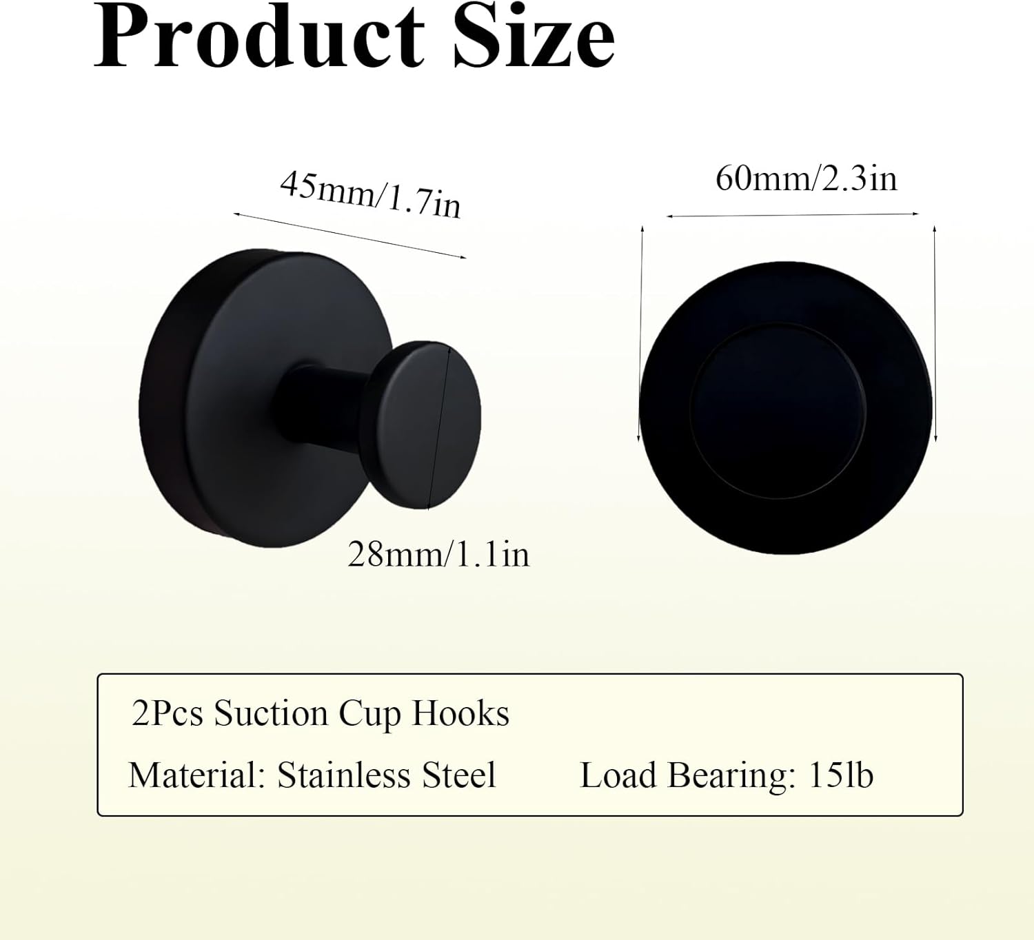 Skiennix Suction Cup Hooks - Durable Stainless Steel Towel Holders for Shower & Bathroom | Matte Black, 2-Pack