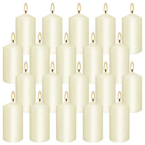 20Pack Pillar Candles 2 x 4 inch-Ivory Unscented Pillar Candles- Dripless,Smokeless,Long Lasting Burning time, Perfect for Home Decor,Wedding, Parties, Spas